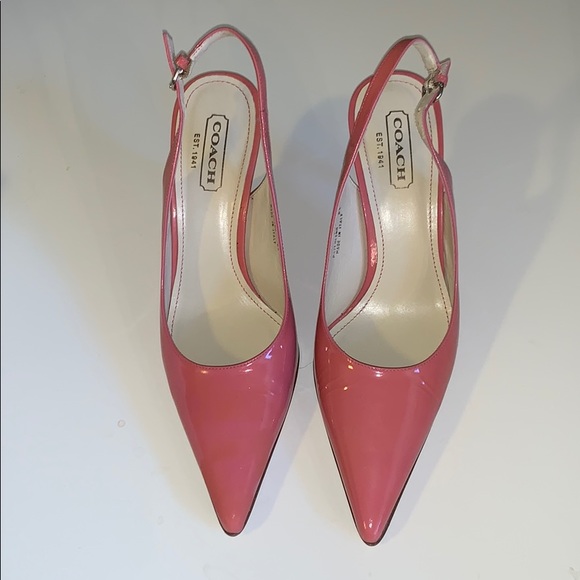 pink leather authentic Coach heels size 7.5 - Picture 1 of 5